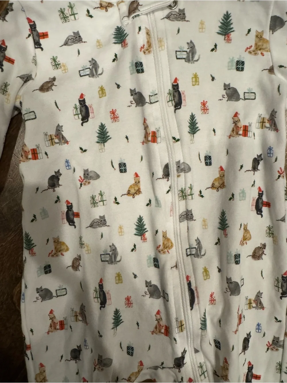 EUC Petite Plume Christmas Cat Footie Pajamas 6–9M